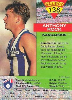 1994 Select AFL #136 Anthony Rock Back